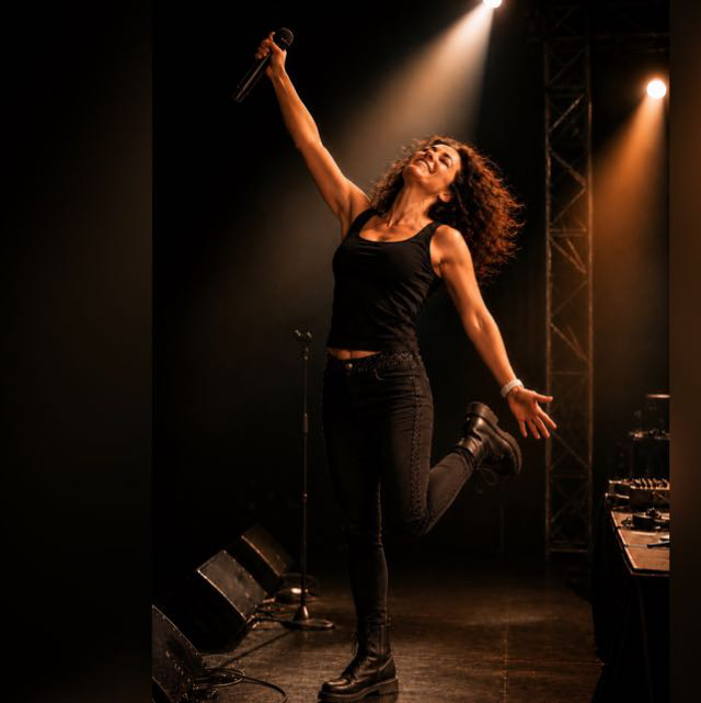 Audrey sur scène, micro en main